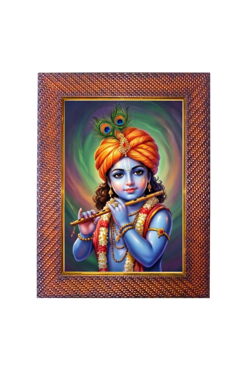 Lord Krishna Photo Frame Religious Wall & Table Decor Frame | Lord Krishna Spiritual Photo Frame For Home, Temple & Office | Decorative Hindu God & Goddess Frame (Pack Of 1) (F18043)