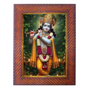 Lord Krishna Photo Frame 21X25 Inch Religious Wall & Table Decor Frame | Lord Krishna Spiritual Photo Frame For Home, Temple & Office | Decorative Hindu God & Goddess Frame (Pack Of 1) (F17990)