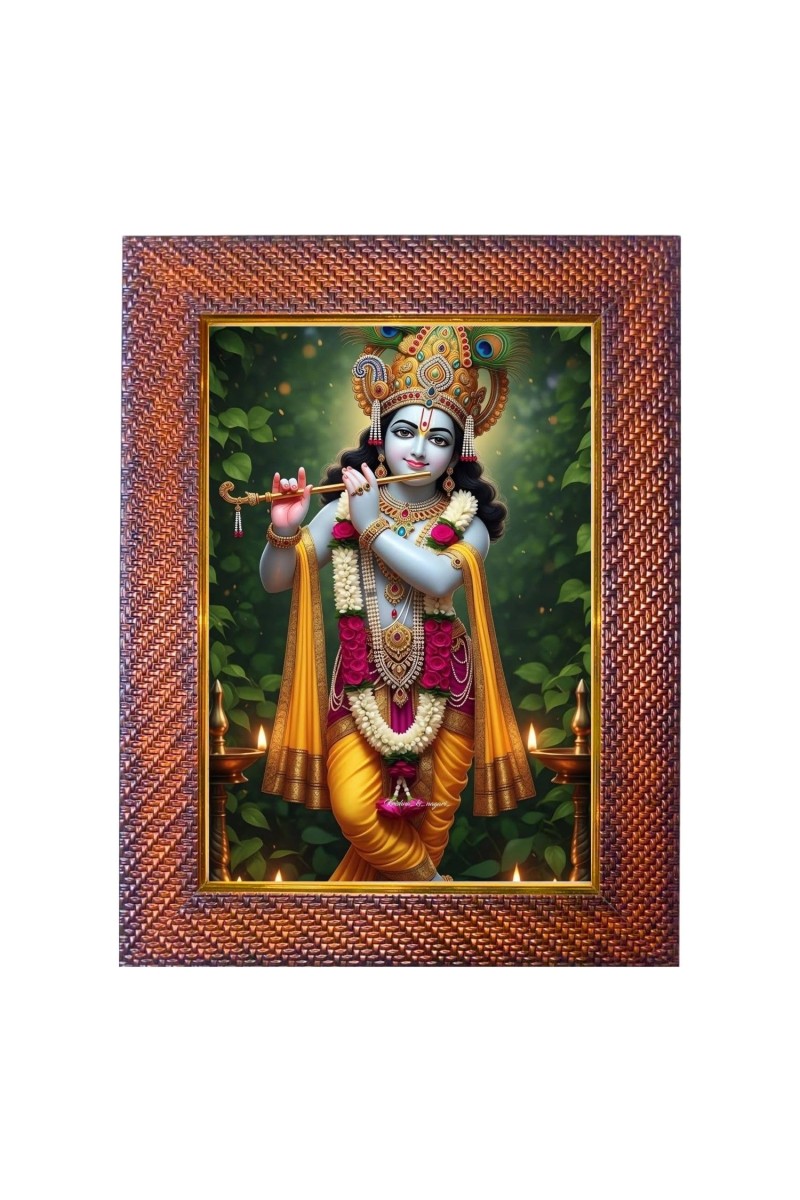 Lord Krishna Photo Frame Religious Wall & Table Decor Frame | Lord Krishna Spiritual Photo Frame For Home, Temple & Office | Decorative Hindu God & Goddess Frame (Pack Of 1) (F17990)