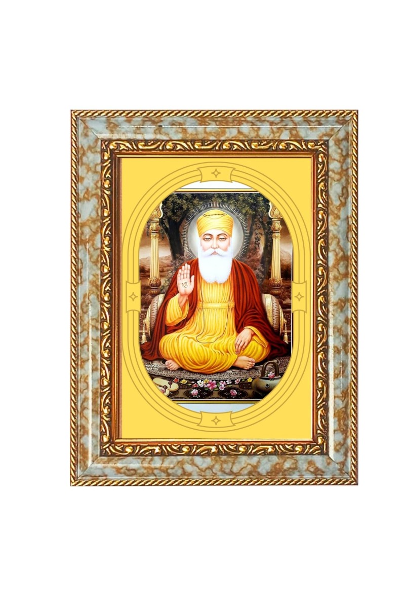 Guru Nanak Dev Ji Spiritual Guru Digital Photo In Designer Frame, Size 8x12 Inch | Hindu Religious Picture For Home Temple, Office & Gift | Wall Art & Pooja Decor (F10408)