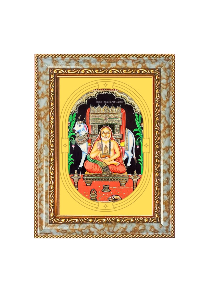 Sri Raghavendra Swami Spiritual Guru Digital Photo In Designer Frame, Size 8x12 Inch | Hindu Religious Picture For Home Temple, Office & Gift | Wall Art & Pooja Decor (F10403)