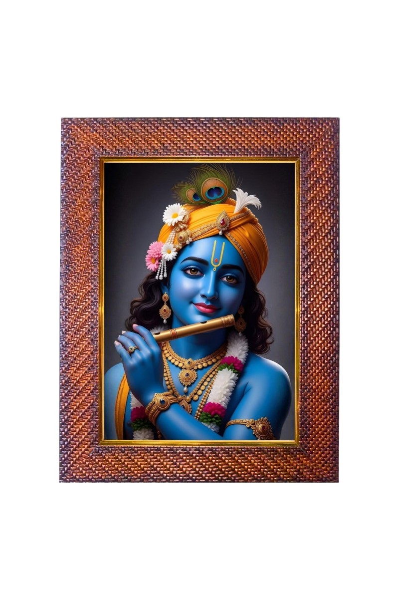 Lord Krishna Photo Frame Religious Wall & Table Decor Frame | Lord Krishna Spiritual Photo Frame For Home, Temple & Office | Decorative Hindu God & Goddess Frame (Pack Of 1) (F18049)