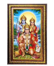 Lord Rama Sita And Hanuman Digital Golden Balck Color Photo Frame | Hindu Religious Wall Decor | 10x16 Inches - Inspirational Wall Art For Office, Home Decor - Ideal Spiritual Gift (F16461)