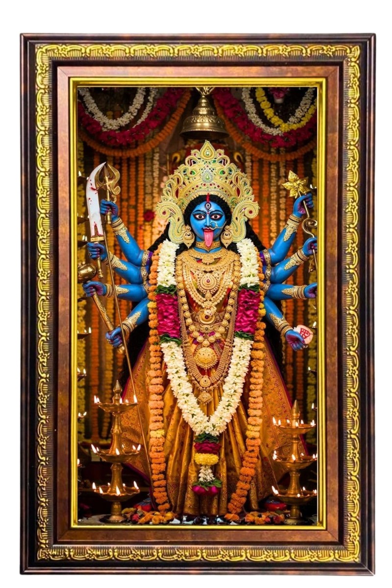 Ma Kali Matha Digital Golden Balck Color Photo Frame | Hindu Religious Wall Decor | 10x16 Inches - Inspirational Wall Art For Office, Home Decor - Ideal Spiritual Gift (F16889)