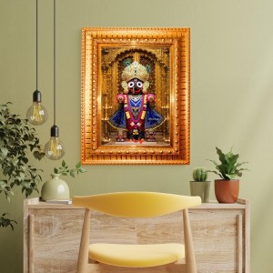 Lord Jagannath Golden Designer Photo Frame | 10x14 Inch Religious Wall Hanging Frame For Home & Office Decoration | Hindu Deity Lord Jagannath Spiritual Gift Item