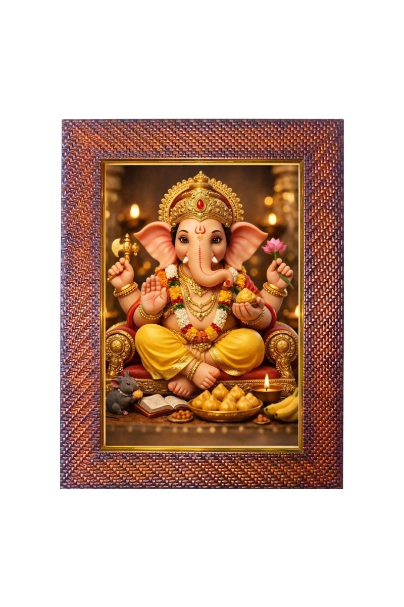 Lord Ganesha Photo Frame 19X23 Inch Religious Wall & Table Decor Frame | Lord Ganesha Spiritual Photo Frame For Home, Temple & Office | Decorative Hindu God & Goddess Frame (Pack Of 1) (F18053)