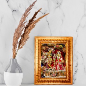 Shree Radha And Shree Krishna Golden Designer Photo Frame | 18x22 Inch Religious Wall Hanging Frame For Home & Office Decoration | Hindu Deity Spiritual Gift Item