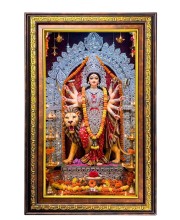 Goddess Durga Digital Golden Balck Color Photo Frame | Hindu Religious Wall Decor | 10x16 Inches - Inspirational Wall Art For Office, Home Decor - Ideal Spiritual Gift (F16907)