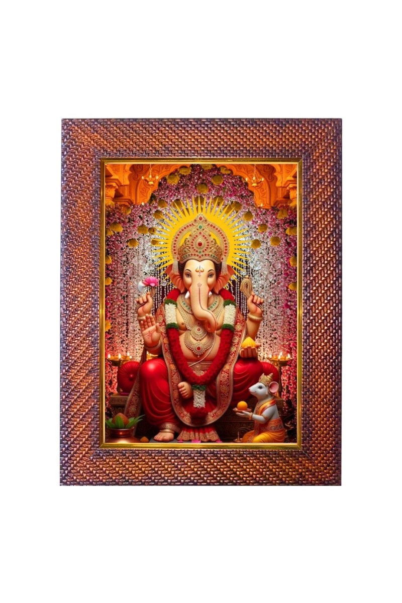 Lord Ganesha Photo Frame 19X23 Inch Religious Wall & Table Decor Frame | Lord Ganesha Spiritual Photo Frame For Home, Temple & Office | Decorative Hindu God & Goddess Frame (Pack Of 1) (F18039)