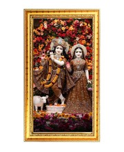 Divine Radha Krishna Digital Golden Color Photo Frame | Hindu Religious Wall Decor | 10x17 Inches - Inspirational Wall Art For Office, Home Decor - Ideal Spiritual Gift (F10262)