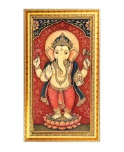 Lord Ganesh Digital Golden Color Photo Frame | Hindu Religious Wall Decor | 12x19 Inches - Inspirational Wall Art For Office, Home Decor - Ideal Spiritual Gift (F10307)