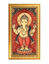 Lord Ganesh Digital Golden Color Photo Frame | Hindu Religious Wall Decor | 12x19 Inches - Inspirational Wall Art For Office, Home Decor - Ideal Spiritual Gift (F10307)