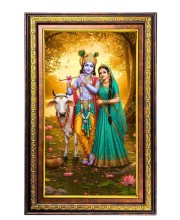 Lord Krishna And Radha Digital Golden Balck Color Photo Frame | Hindu Religious Wall Decor | 10x16 Inches - Inspirational Wall Art For Office, Home Decor - Ideal Spiritual Gift (F16547)
