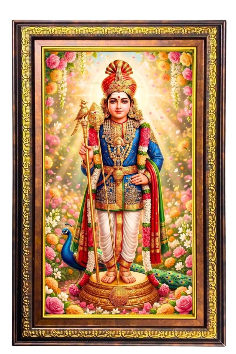 Lord Karthikeya Digital Golden Balck Color Photo Frame | Hindu Religious Wall Decor | 10x16 Inches - Inspirational Wall Art For Office, Home Decor - Ideal Spiritual Gift (F16572)
