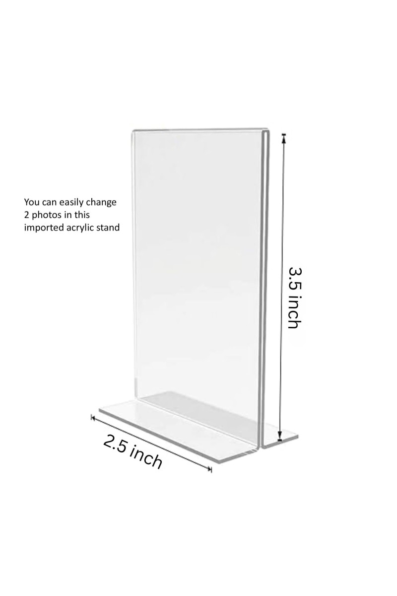 Car Desk/Table Top Laughing Buddha Acrylic T-Style Photo Stand - 2.5x3.5 Inches, Compact and Stylish Spiritual Display, easily change 2 photos (Pack of 1)