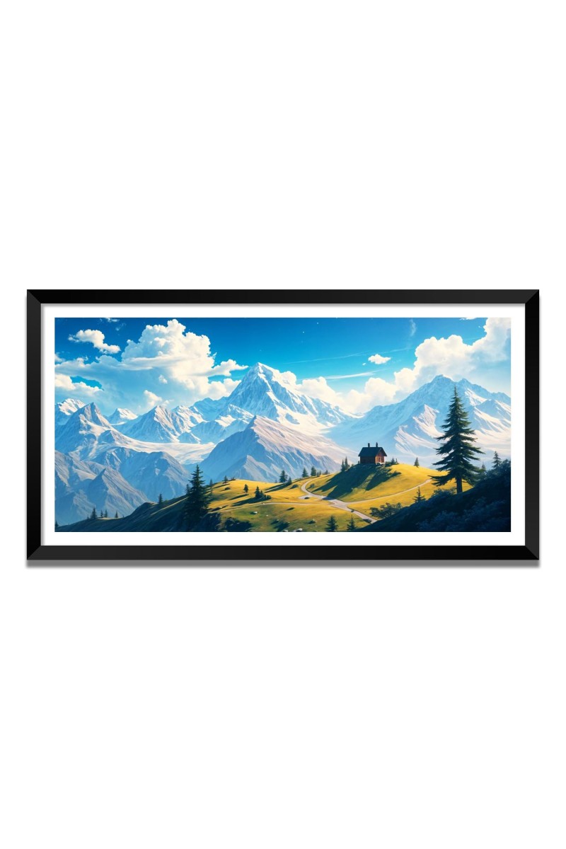 Nature Landscape Floating Frame Scenery Digital Print - (I5645) - 12x24 inch Modern Nature Wall Art for Living Room, Bedroom, Office, Hotels, Drawing Room