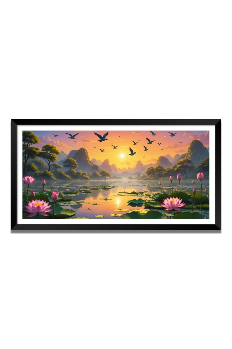 Nature Landscape Floating Frame Scenery Digital Print - (I5592) - 12x24 inch Modern Nature Wall Art for Living Room, Bedroom, Office, Hotels, Drawing Room