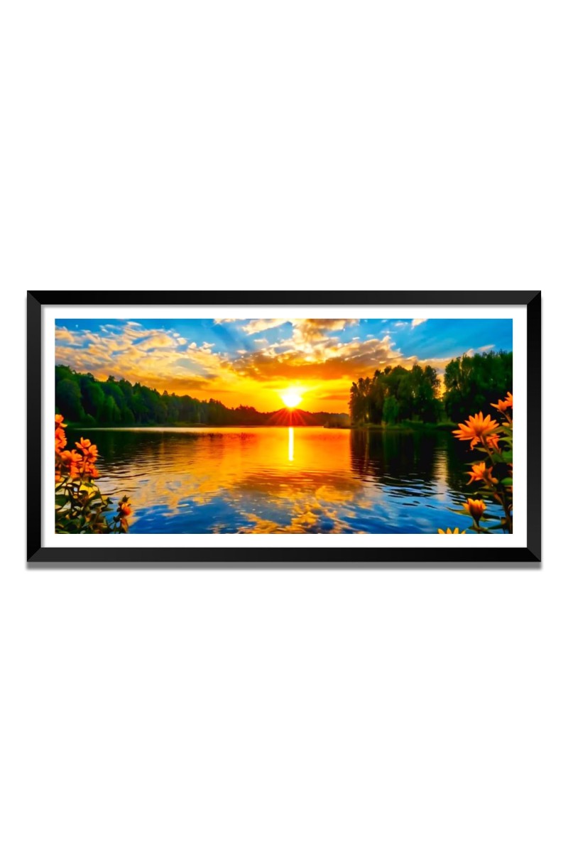 Nature Landscape Floating Frame Scenery Digital Print - (I5797) - 12x24 inch Modern Nature Wall Art for Living Room, Bedroom, Office, Hotels, Drawing Room