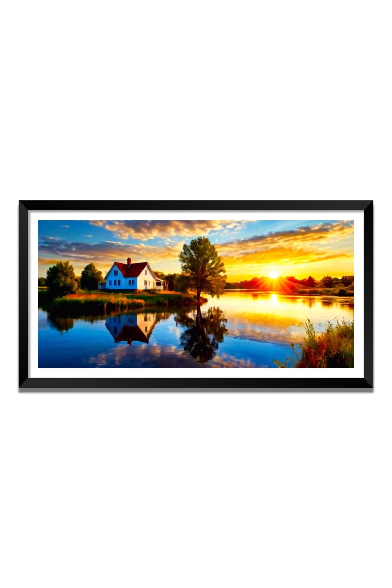Nature Landscape Floating Frame Scenery Digital Print - (I5766) - 12x24 inch Modern Nature Wall Art for Living Room, Bedroom, Office, Hotels, Drawing Room