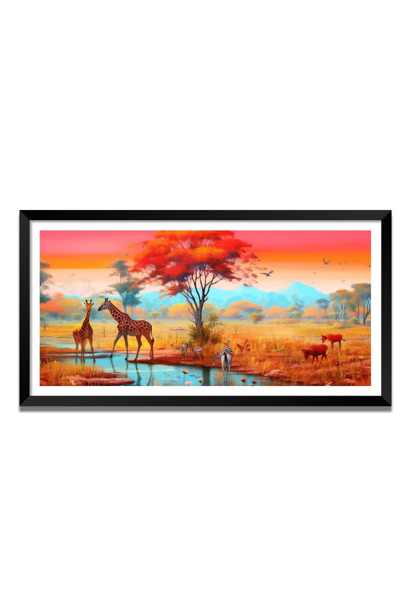 Nature Landscape Floating Frame Scenery Digital Print - (I5623) - 12x24 inch Modern Nature Wall Art for Living Room, Bedroom, Office, Hotels, Drawing Room