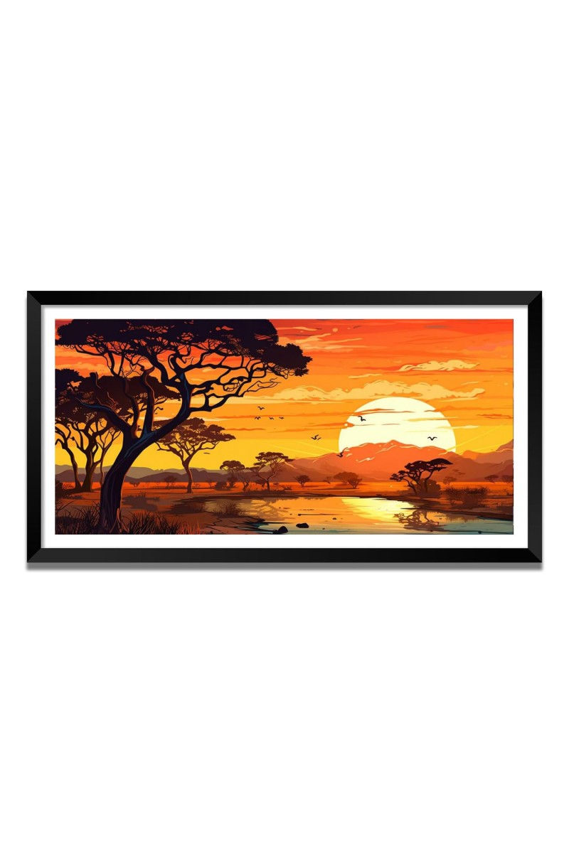 Nature Landscape Floating Frame Scenery Digital Print - (I5574) - 12x24 inch Modern Nature Wall Art for Living Room, Bedroom, Office, Hotels, Drawing Room