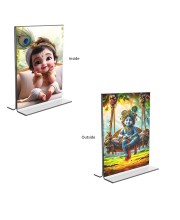 Car Desk/Table Top Bal Gopal Sri Krishna Acrylic T-Style Photo Stand - 2.5x3.5 Inches, Compact and Stylish Spiritual Display, easily change 2 photos (Pack of 1)