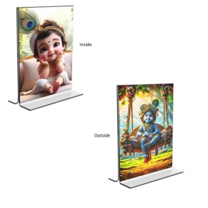 Bal Gopal Sri Krishna Acrylic T-Style Photo Stand - 7x9 Inches, Compact and Stylish Spiritual Display, easily change 2 photos (Pack of 1)