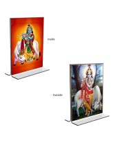 Car Desk/Table Top Sri Krishna With Cow Acrylic T-Style Photo Stand - 2.5x3.5 Inches, Compact and Stylish Spiritual Display, easily change 2 photos (Pack of 1)