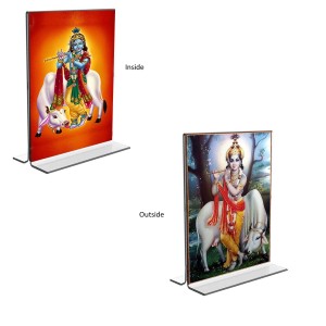 Sri Krishna With Cow Acrylic T-Style Photo Stand, Compact and Stylish Spiritual Display, easily change 2 photos (Pack of 1) Sri Krishna With Cow Acrylic T-Style Photo Stand, Compact and Stylish Spiritual Display, easily change 2 photos (Pack of 1)
