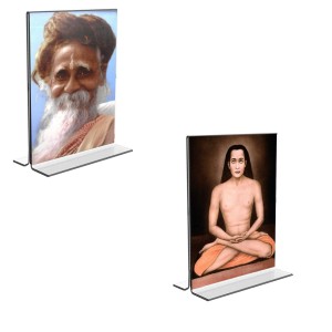 Sri Onkarnath Thakur and Sri Babbaji Acrylic T-Style Photo Stand - 9x11 Inches, Compact and Stylish Spiritual Display, easily change 2 photos (Pack of 1)