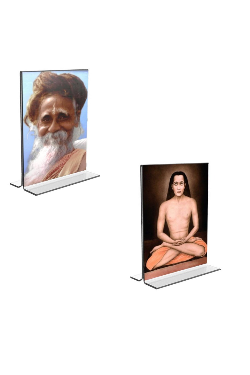 Car Desk/Table Top Sri Onkarnath Thakur and Sri Babbaji Acrylic T-Style Photo Stand - 2.5x3.5 Inches, Compact and Stylish Spiritual Display, easily change 2 photos (Pack of 1)