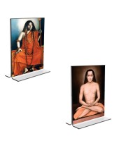 Car Desk/Table Top Sri Sri Pranabananda and Sri Babbaji Acrylic T-Style Photo Stand - 2.5x3.5 Inches, Compact and Stylish Spiritual Display, easily change 2 photos (Pack of 1)