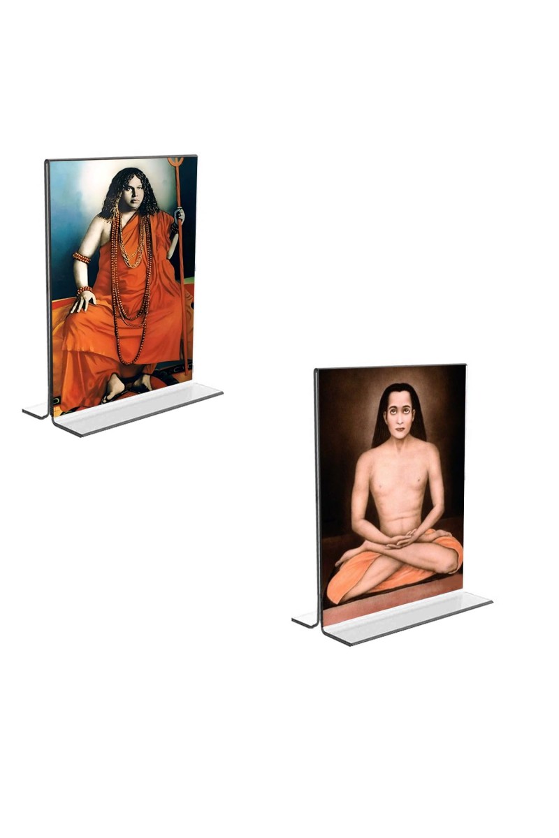 Car Desk/Table Top Sri Sri Pranabananda and Sri Babbaji Acrylic T-Style Photo Stand - 2.5x3.5 Inches, Compact and Stylish Spiritual Display, easily change 2 photos (Pack of 1)