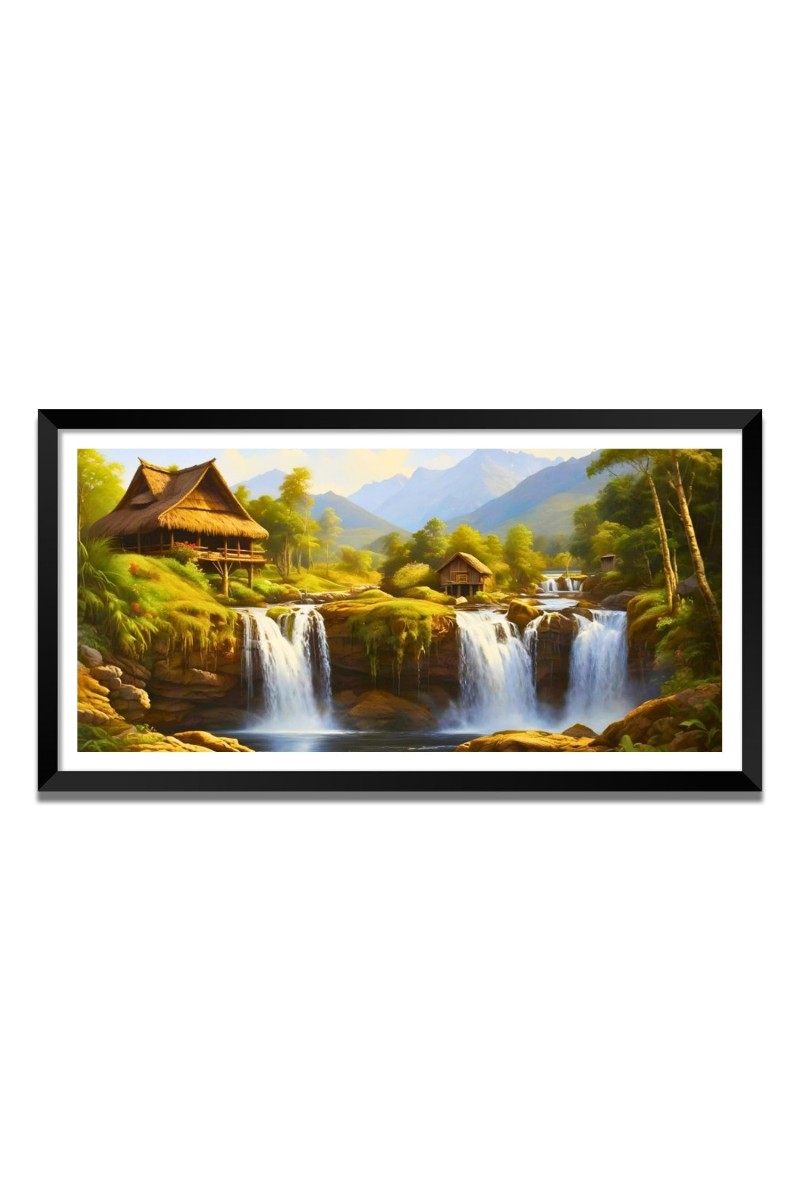 Nature Landscape Floating Frame Scenery Digital Print - (I5629) - 12x24 inch Modern Nature Wall Art for Living Room, Bedroom, Office, Hotels, Drawing Room