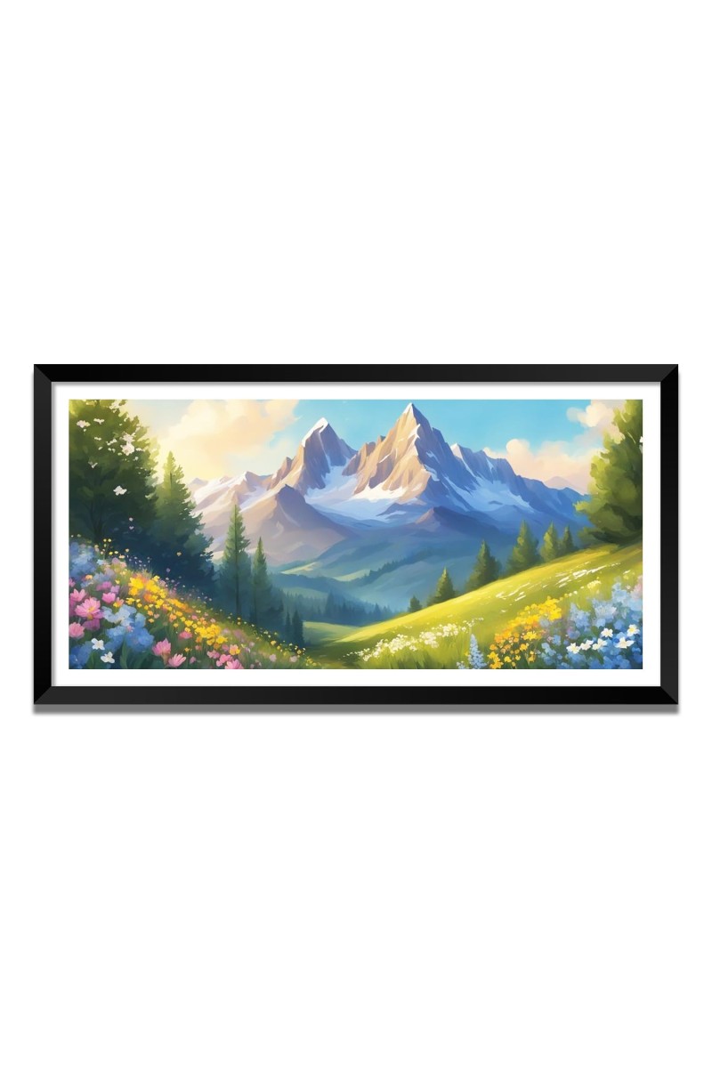 Nature Landscape Floating Frame Scenery Digital Print - (I5567) - 12x24 inch Modern Nature Wall Art for Living Room, Bedroom, Office, Hotels, Drawing Room