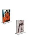 Car Desk/Table Top Sri Sri Pranabananda and Sri Sri Yogadananda Acrylic T-Style Photo Stand - 2.5x3.5 Inches, Compact and Stylish Spiritual Display, easily change 2 photos (Pack of 1)