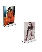 Car Desk/Table Top Sri Sri Pranabananda and Sri Sri Yogadananda Acrylic T-Style Photo Stand - 2.5x3.5 Inches, Compact and Stylish Spiritual Display, easily change 2 photos (Pack of 1)