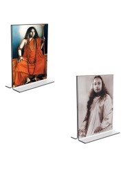 Sri Sri Pranabananda and Sri Sri Yogadananda Acrylic T-Style Photo Stand, Compact and Stylish Spiritual Display, easily change 2 photos (Pack of 1)