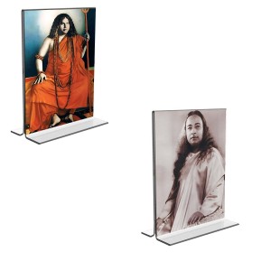 Sri Sri Pranabananda and Sri Sri Yogadananda Acrylic T-Style Photo Stand, Compact and Stylish Spiritual Display, easily change 2 photos (Pack of 1)