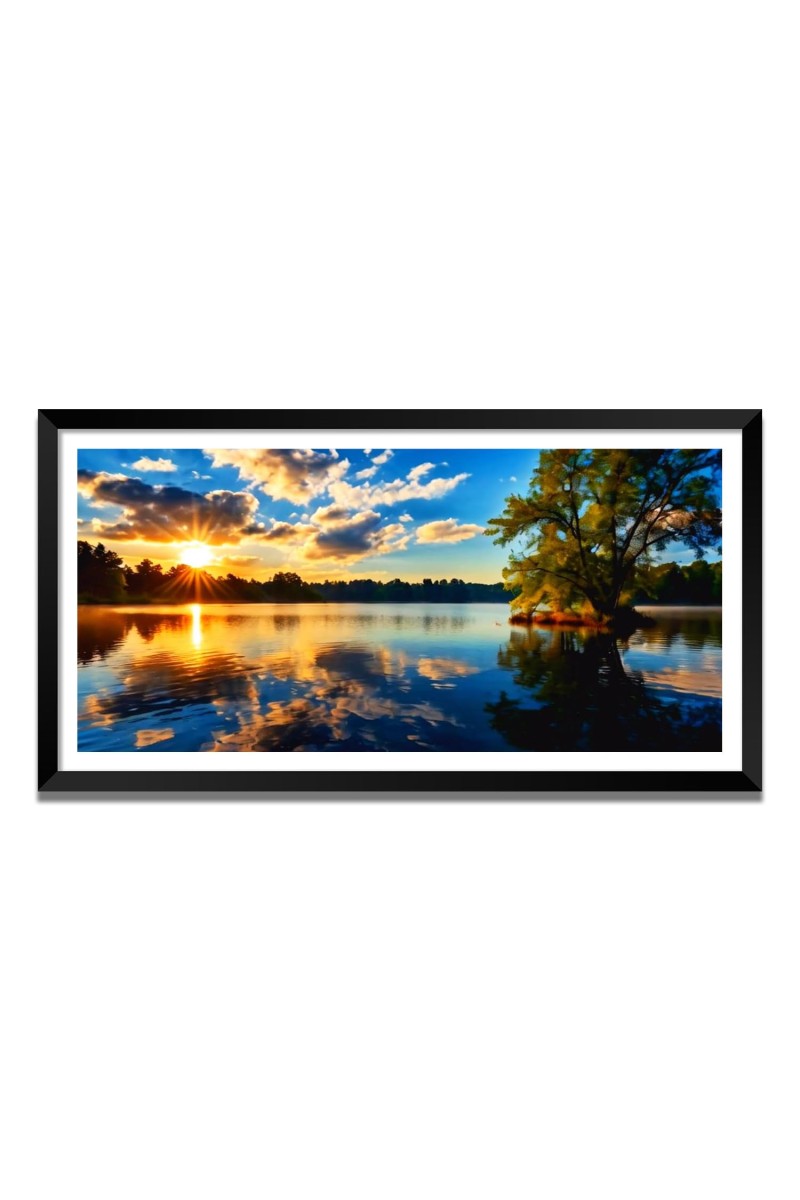 Nature Landscape Floating Frame Scenery Digital Print - (I5808) - 12x24 inch Modern Nature Wall Art for Living Room, Bedroom, Office, Hotels, Drawing Room