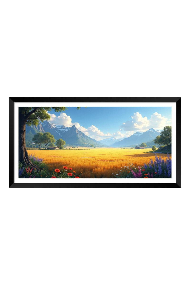 Nature Landscape Floating Frame Scenery Digital Print - (I5901) - 12x24 inch Modern Nature Wall Art for Living Room, Bedroom, Office, Hotels, Drawing Room
