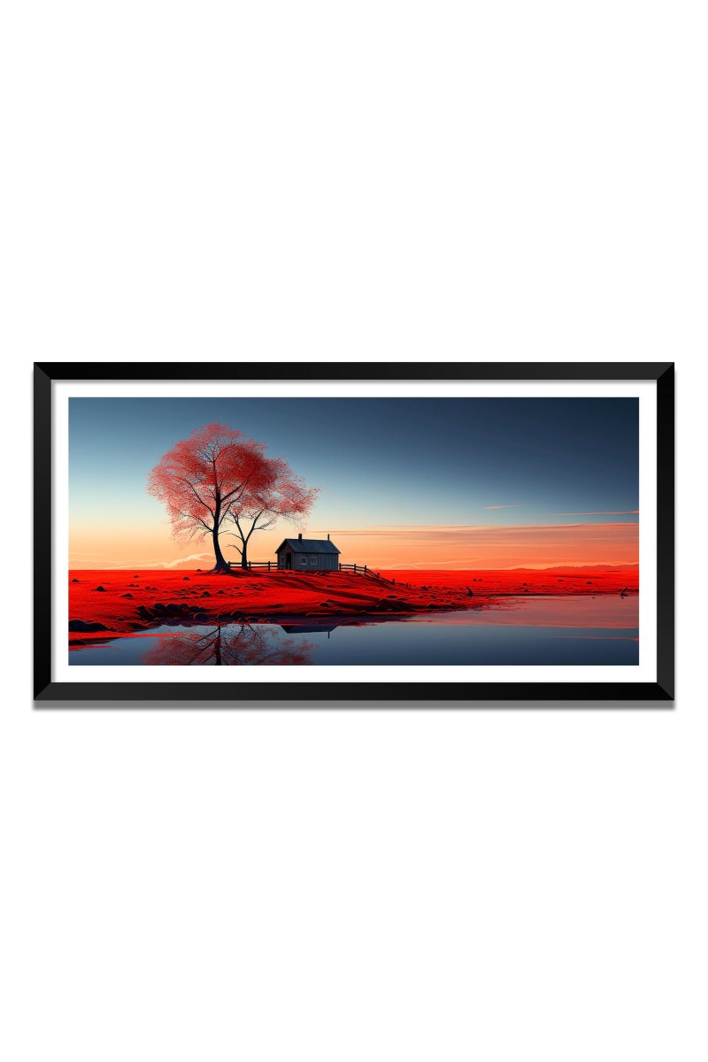 Nature Landscape Floating Frame Scenery Digital Print - (I5537) - 12x24 inch Modern Nature Wall Art for Living Room, Bedroom, Office, Hotels, Drawing Room