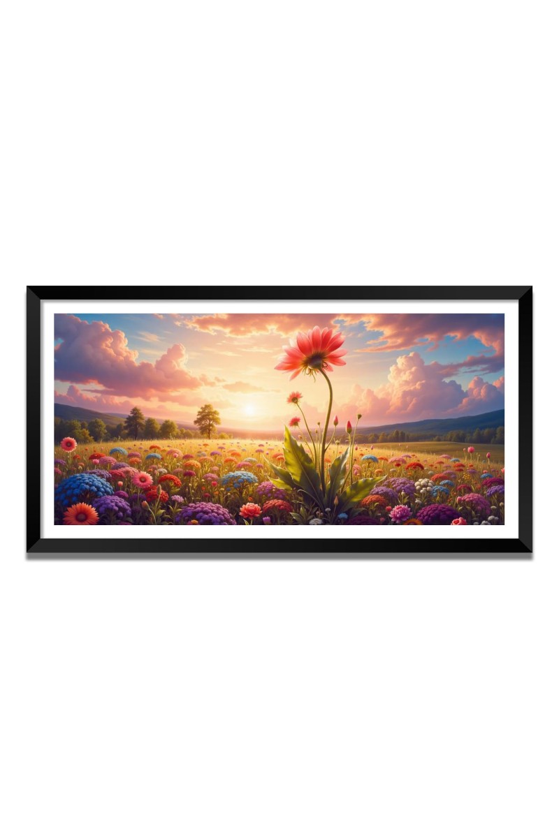 Nature Landscape Floating Frame Scenery Digital Print - (I5758) - 12x24 inch Modern Nature Wall Art for Living Room, Bedroom, Office, Hotels, Drawing Room
