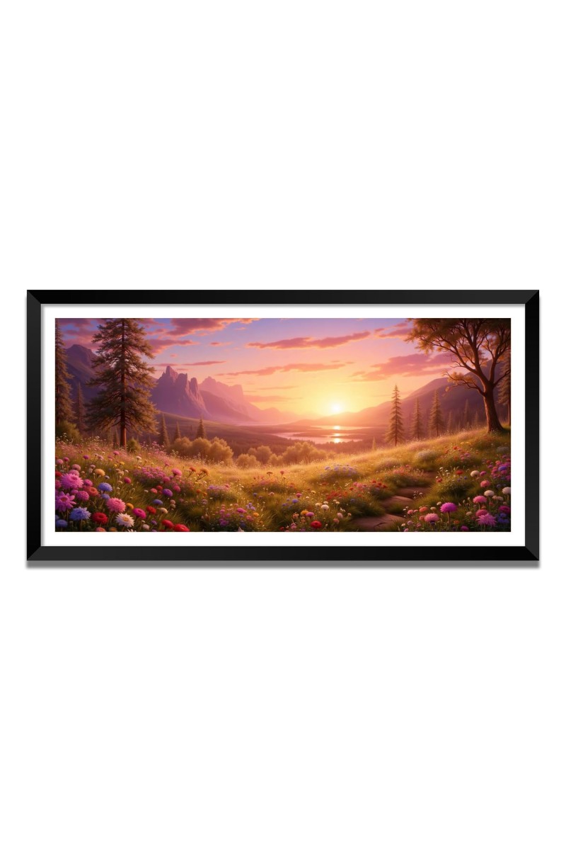 Nature Landscape Floating Frame Scenery Digital Print - (I5866) - 12x24 inch Modern Nature Wall Art for Living Room, Bedroom, Office, Hotels, Drawing Room
