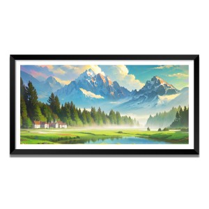 Nature Landscape Floating Frame Scenery Digital Print - (I5593) - 12x24 inch Modern Nature Wall Art for Living Room, Bedroom, Office, Hotels, Drawing Room
