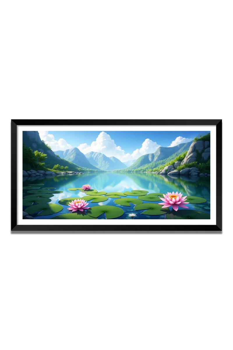 Nature Landscape Floating Frame Scenery Digital Print - (I5743) - 12x24 inch Modern Nature Wall Art for Living Room, Bedroom, Office, Hotels, Drawing Room