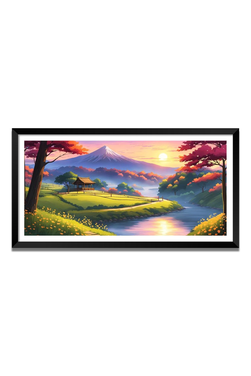 Nature Landscape Floating Frame Scenery Digital Print - (I5621) - 12x24 inch Modern Nature Wall Art for Living Room, Bedroom, Office, Hotels, Drawing Room