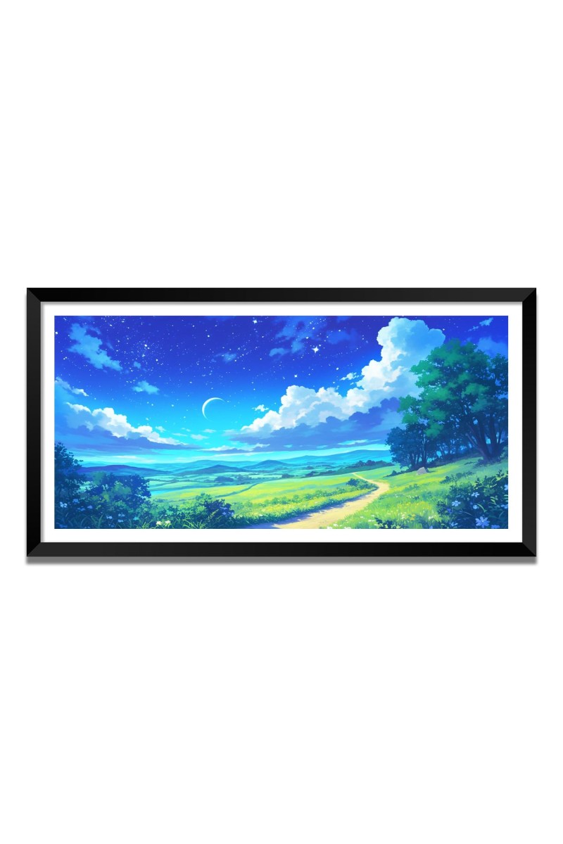 Nature Landscape Floating Frame Scenery Digital Print - (I5668) - 12x24 inch Modern Nature Wall Art for Living Room, Bedroom, Office, Hotels, Drawing Room