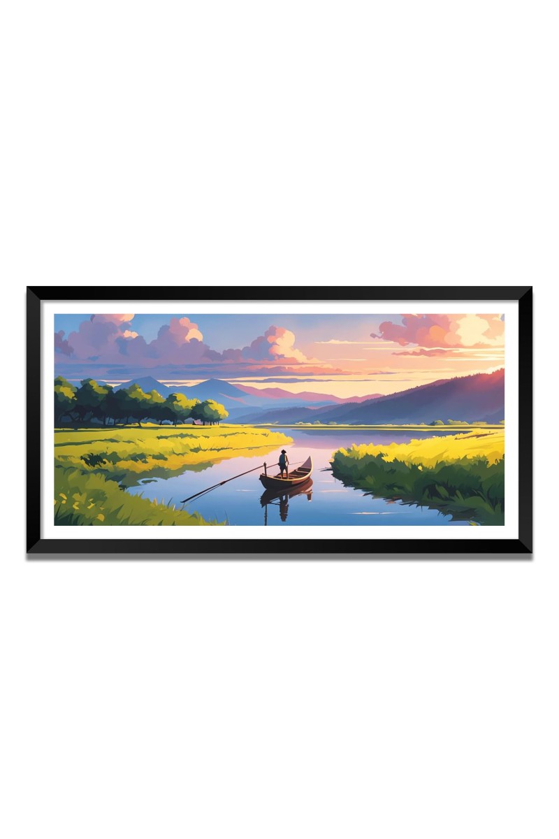 Nature Landscape Floating Frame Scenery Digital Print - (I5571) - 12x24 inch Modern Nature Wall Art for Living Room, Bedroom, Office, Hotels, Drawing Room