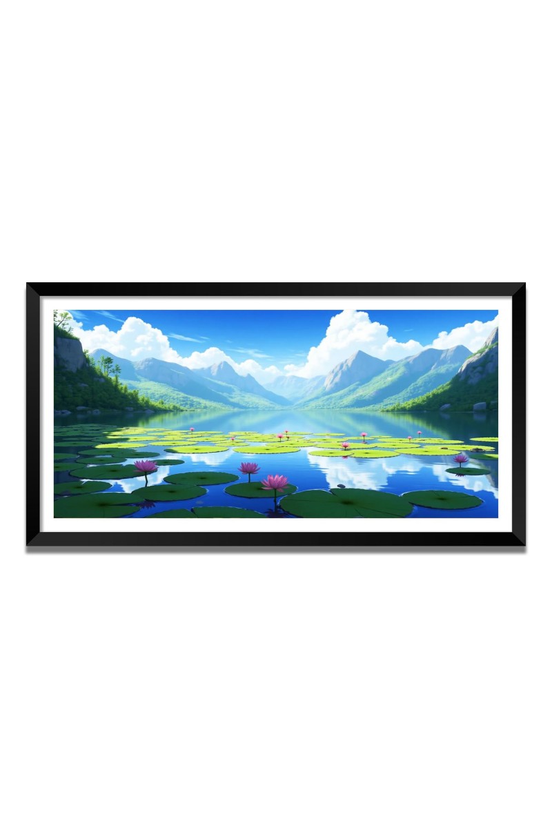 Nature Landscape Floating Frame Scenery Digital Print - (I5878) - 12x24 inch Modern Nature Wall Art for Living Room, Bedroom, Office, Hotels, Drawing Room